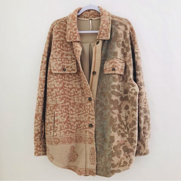 FREE PEOPLE Printed Ruby Jacket In Tea Combo Beige - Picture 4 of 16